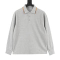 Burberry Heather Grey Check-Trim Long-Sleeve Polo Shirt