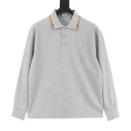 Burberry Heather Grey Check-Trim Long-Sleeve Polo Shirt