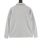 Burberry Heather Grey Check-Trim Long-Sleeve Polo Shirt