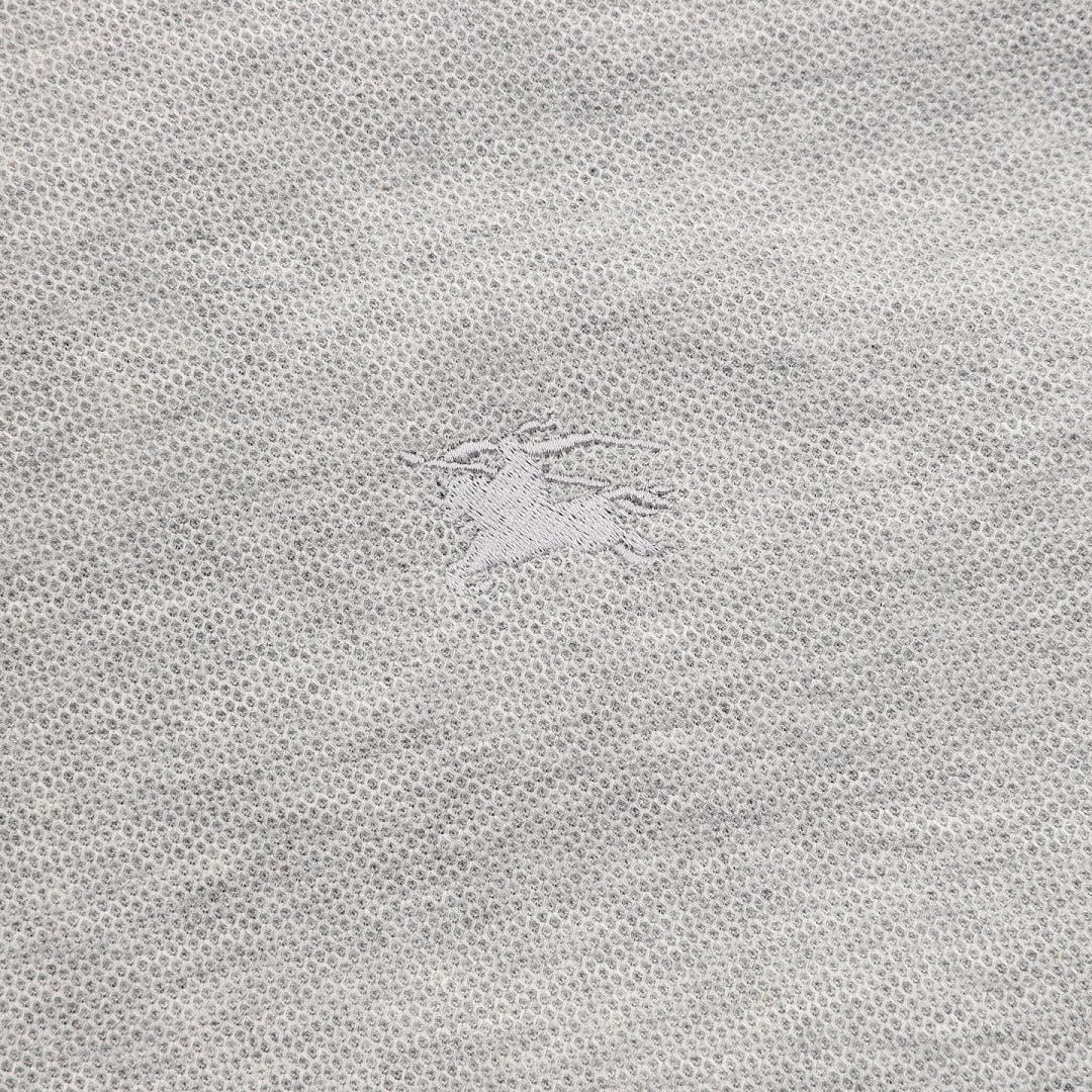 Burberry Heather Grey Check-Trim Long-Sleeve Polo Shirt