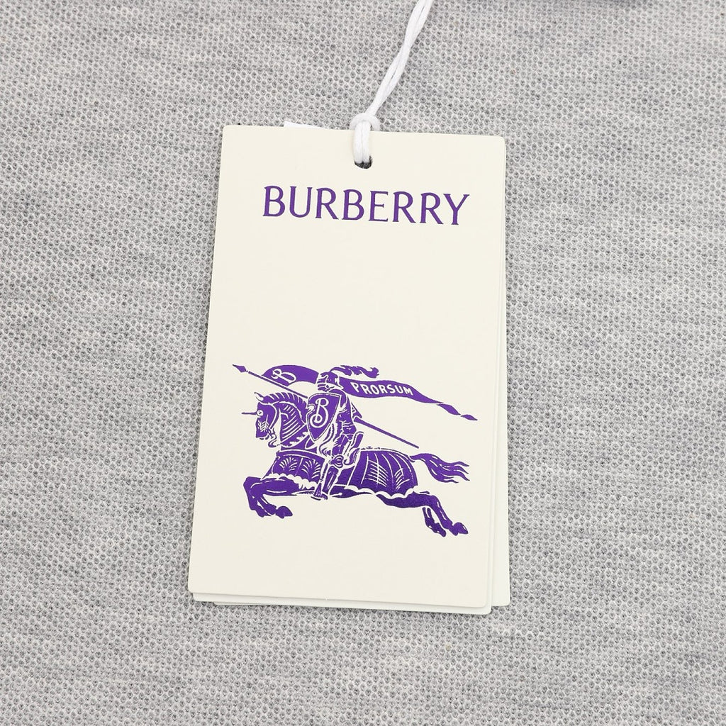 Burberry Heather Grey Check-Trim Long-Sleeve Polo Shirt