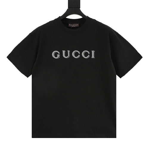 Gucci Double-Image Letter Embroidery Short-Sleeve Top