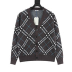 Burberry Charcoal Check V-Neck Knit Cardigan