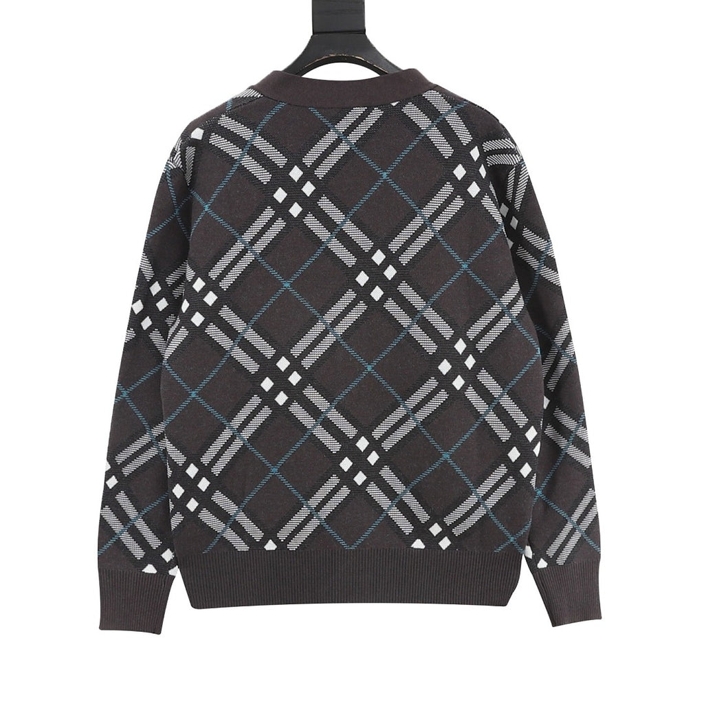 Burberry Charcoal Check V-Neck Knit Cardigan