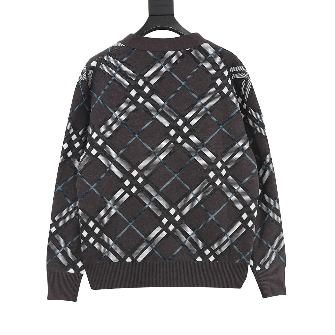 Burberry Charcoal Check V-Neck Knit Cardigan