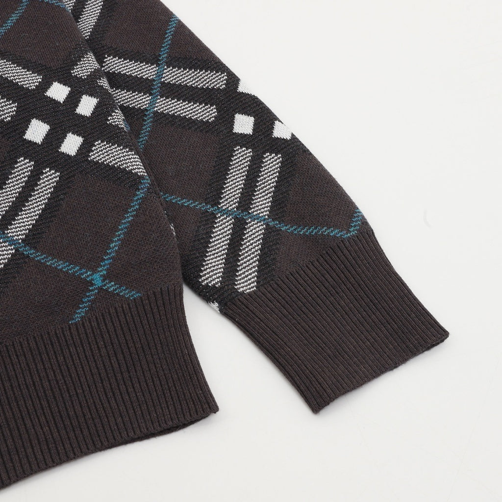 Burberry Charcoal Check V-Neck Knit Cardigan