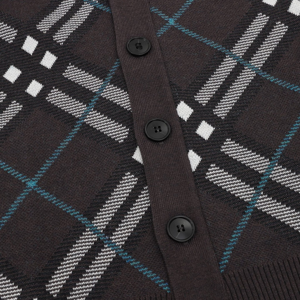 Burberry Charcoal Check V-Neck Knit Cardigan