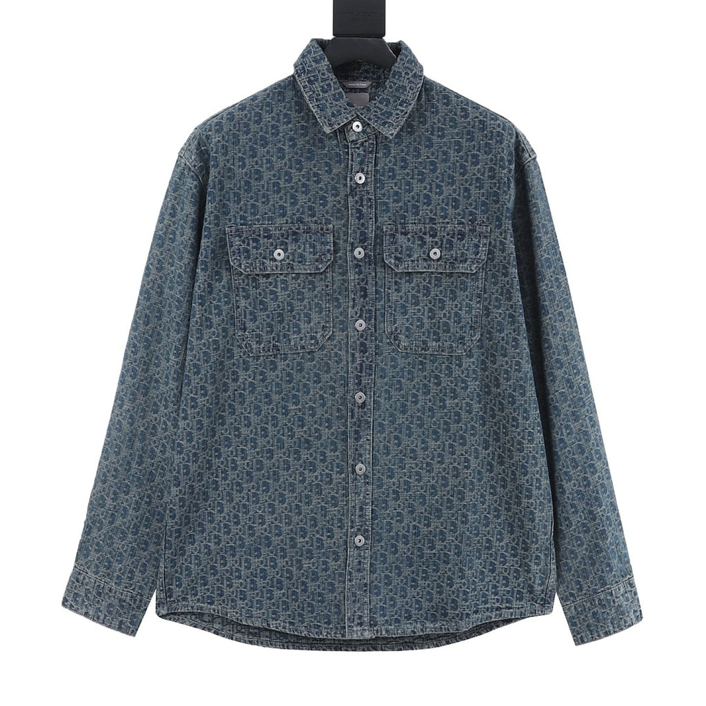 Dior Blue-Grey Oblique Button-Front Shirt
