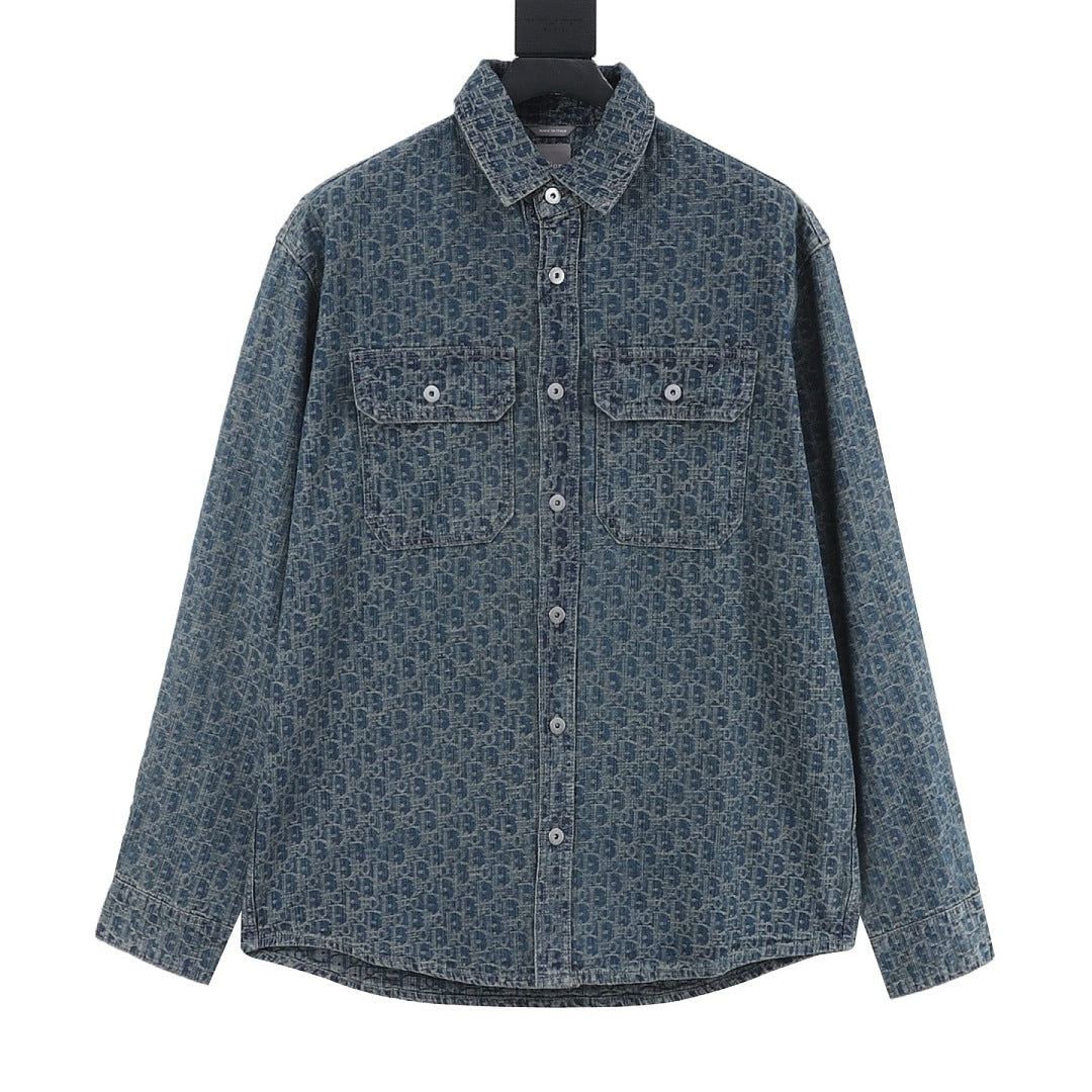 Dior Blue-Grey Oblique Button-Front Shirt