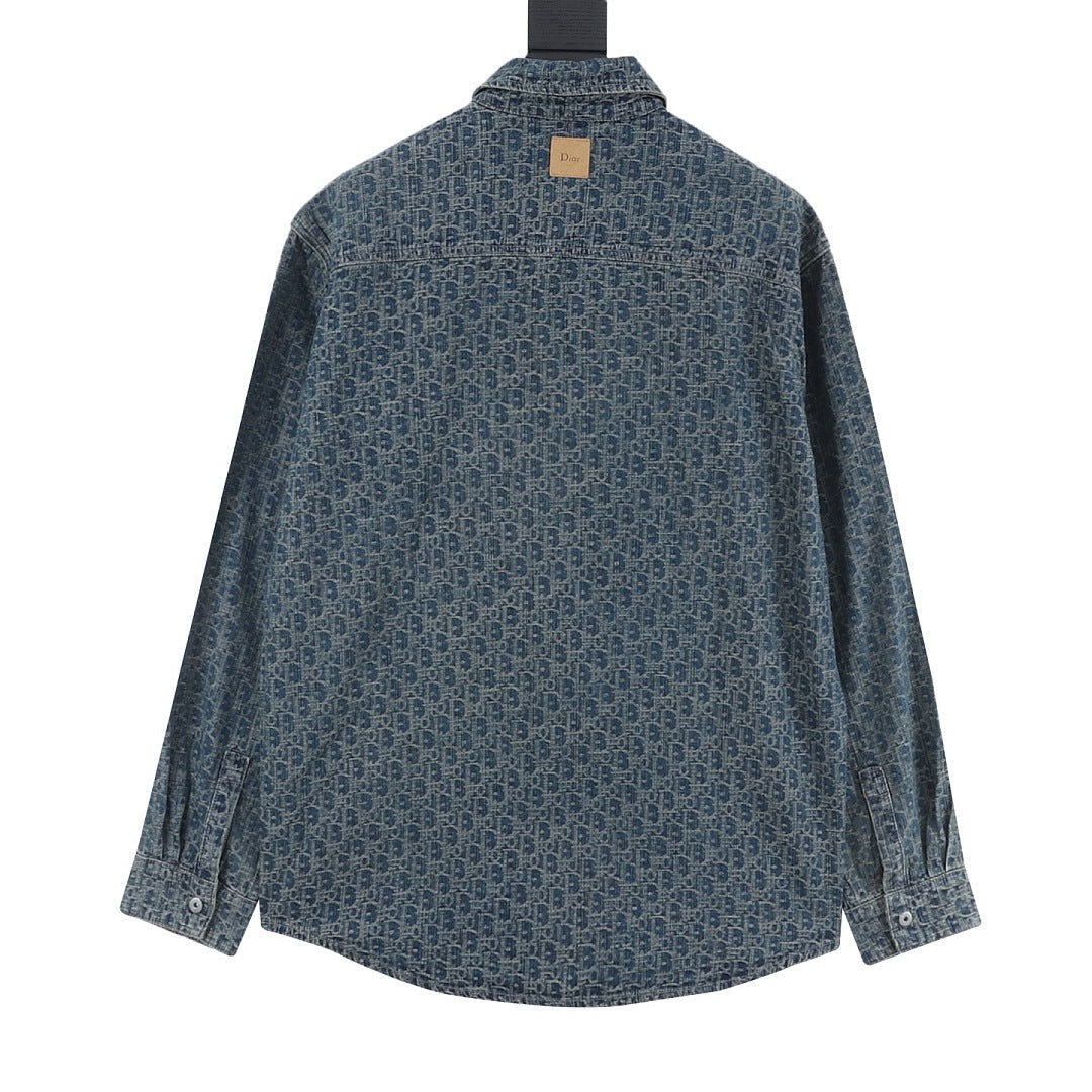 Dior Blue-Grey Oblique Button-Front Shirt