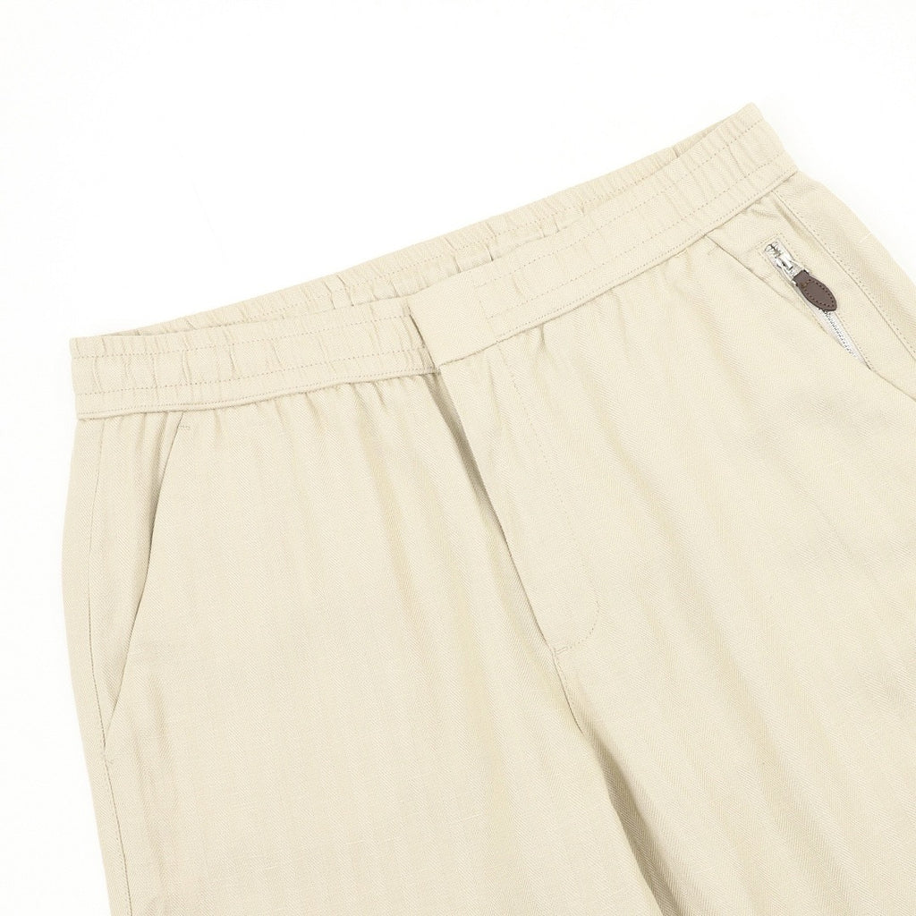 Brunello Cucinelli Drawstring Herringbone Linen Trousers