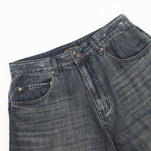 Balenciaga Distressed Loose-Fit Jeans with Leg Patch Detail
