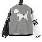 THOM BROWNE Four-Bar Multi-Embroidery Baseball Jacket