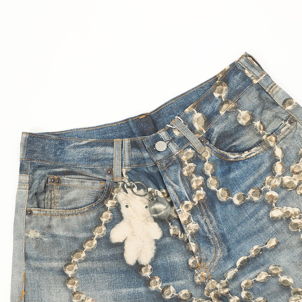 Acne Studios Chain Print Dyed Distressed Denim Trousers