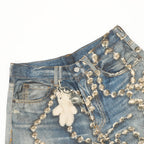 Acne Studios Chain Print Dyed Distressed Denim Trousers