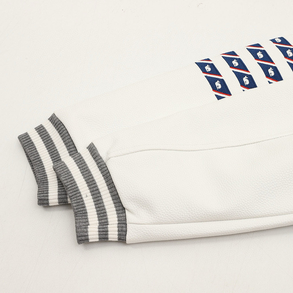 THOM BROWNE Four-Bar Multi-Embroidery Baseball Jacket