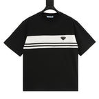 Prada Stripe-Panel Triangle Logo T-Shirt