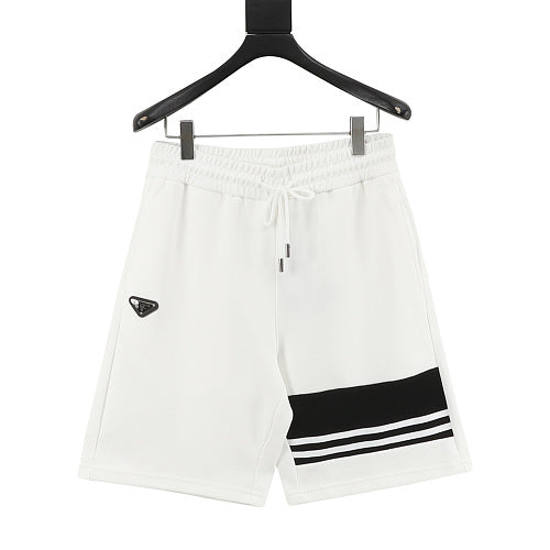 Prada Stripe-Panel Triangle Logo  Shorts