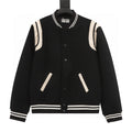 SAINT LAURENT PARIS Classic Leather-Trim Baseball Collar Jacket