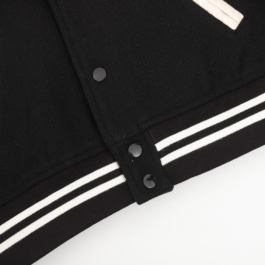 SAINT LAURENT PARIS Classic Leather-Trim Baseball Collar Jacket