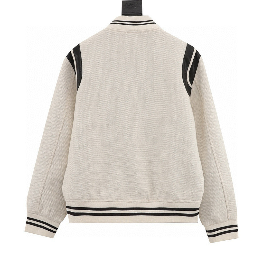 SAINT LAURENT PARIS Classic Leather-Trim Baseball Collar Jacket