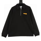 Bottega Veneta Solid-Color Half-Zip Long-Sleeve Top with Woven Chest Pocket