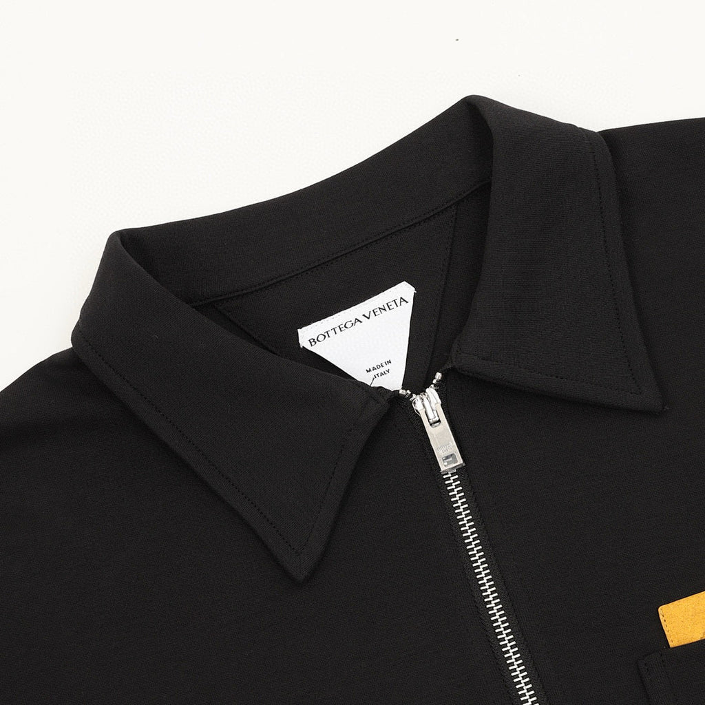 Bottega Veneta Solid-Color Half-Zip Long-Sleeve Top with Woven Chest Pocket
