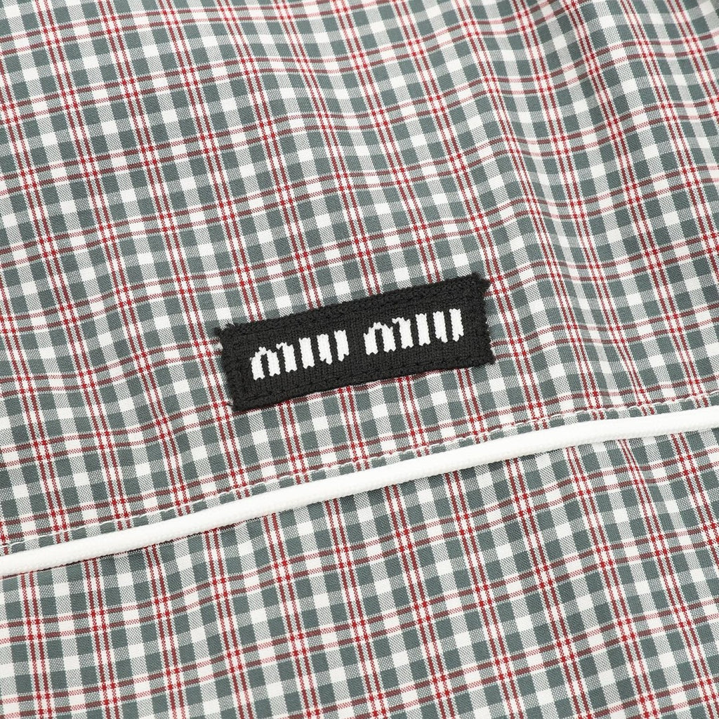 Miu Miu Micro Check Hooded Windbreaker Grey