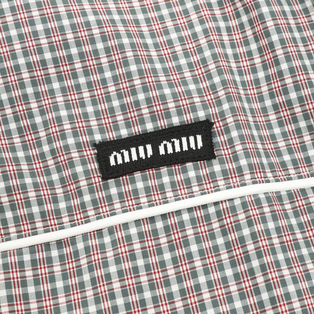 Miu Miu Micro Check Hooded Windbreaker Grey