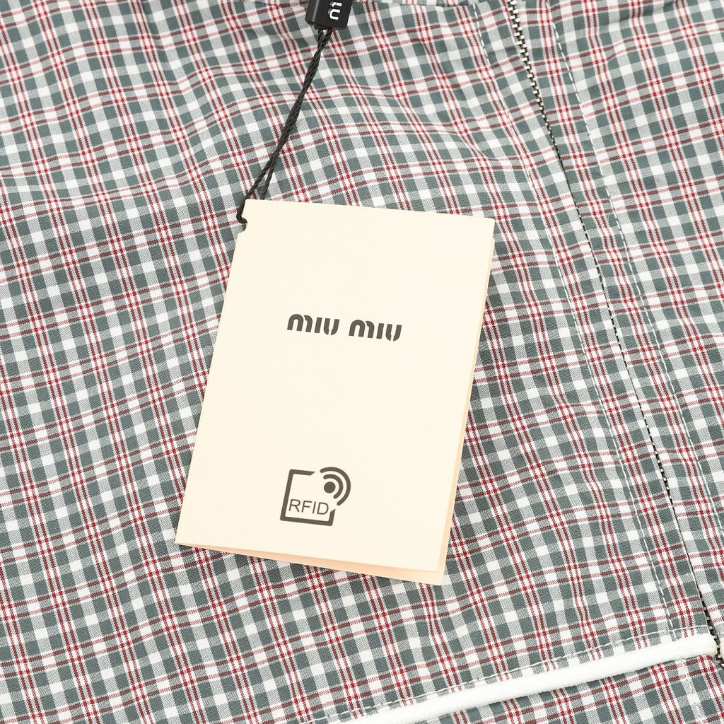 Miu Miu Micro Check Hooded Windbreaker Grey