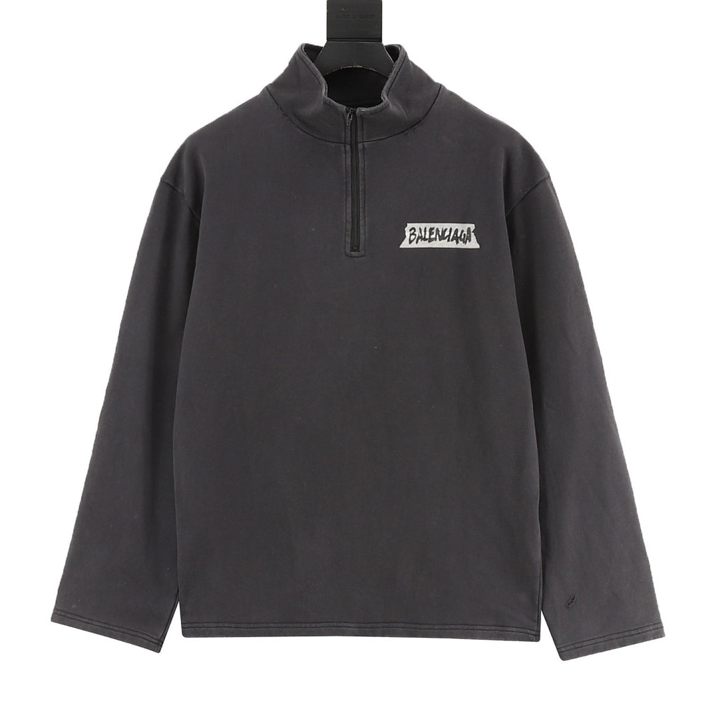 Balenciaga Half-Zip Sweatshirt Charcoal