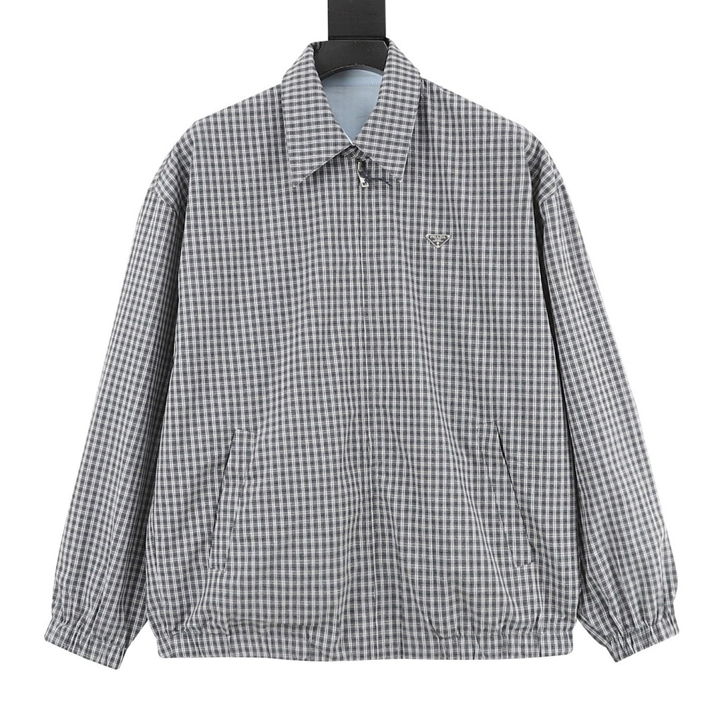 Prada Micro Check Harrington Jacket Grey