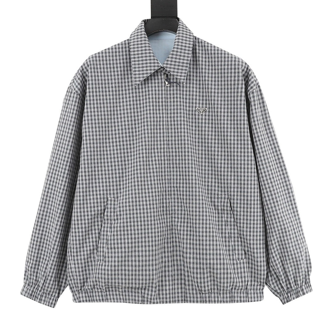 Prada Micro Check Harrington Jacket Grey