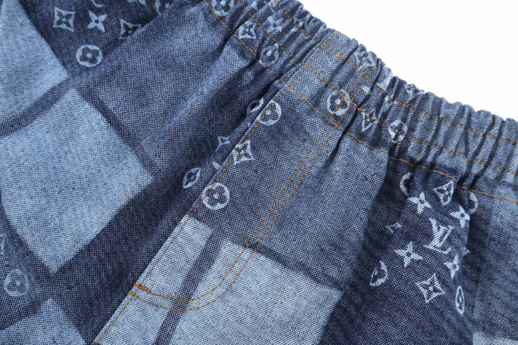 LOUIS VUITTON Monogram Patchwork Denim Shorts