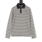 Chrome Hearts Cross Stripe Long-Sleeve Polo Shirt — Black & White
