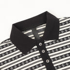 Chrome Hearts Cross Stripe Long-Sleeve Polo Shirt — Black & White