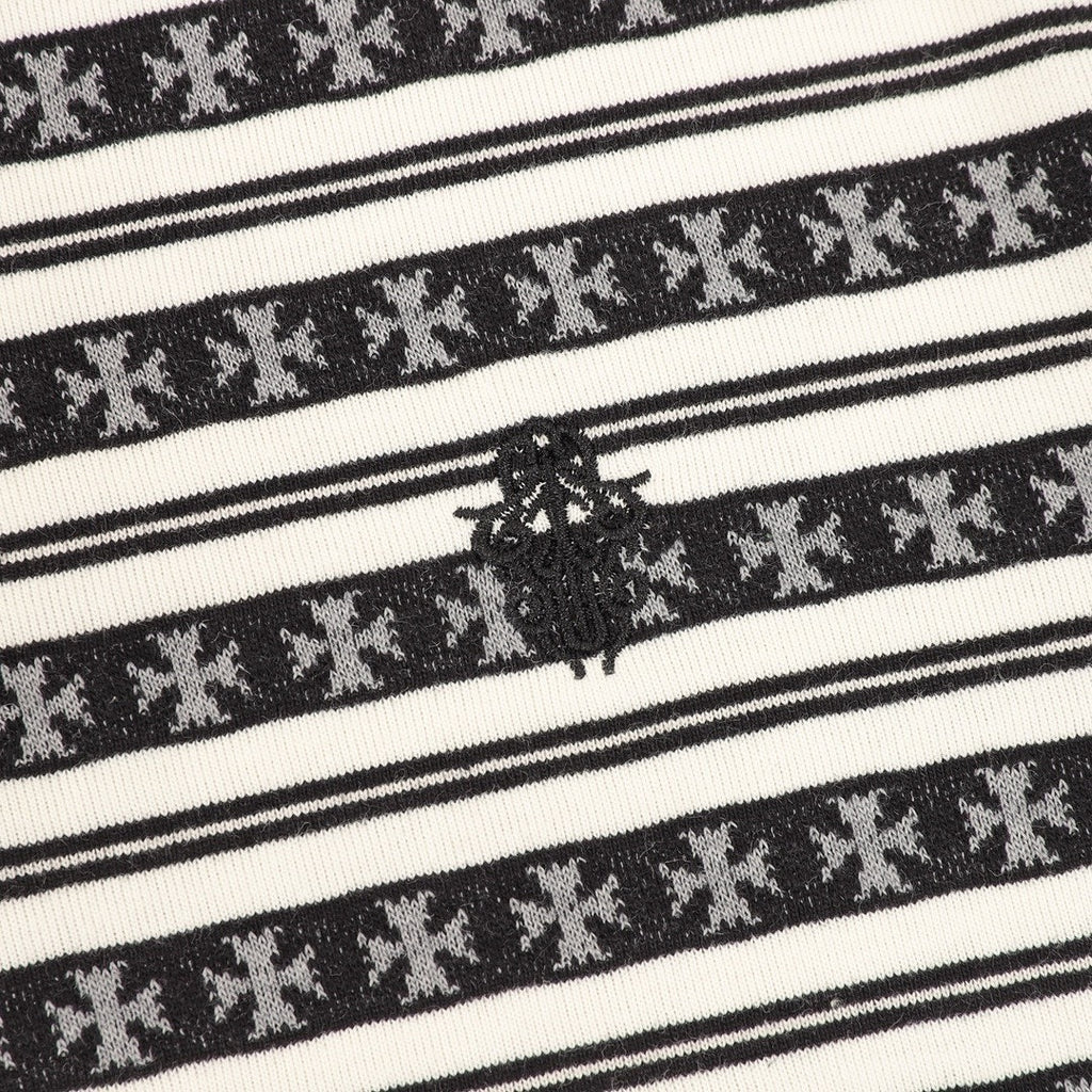 Chrome Hearts Cross Stripe Long-Sleeve Polo Shirt — Black & White