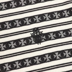 Chrome Hearts Cross Stripe Long-Sleeve Polo Shirt — Black & White