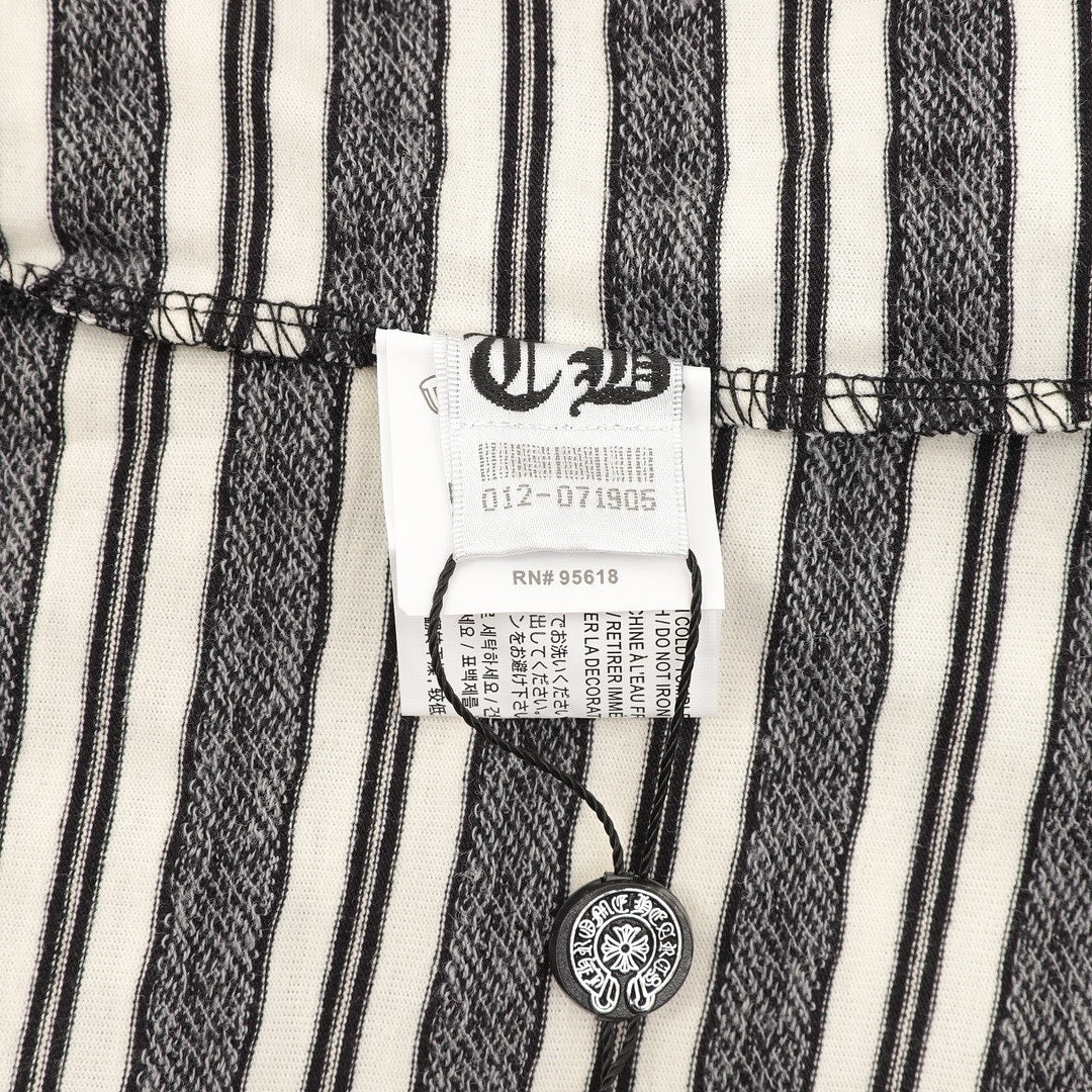 Chrome Hearts Cross Stripe Long-Sleeve Polo Shirt — Black & White