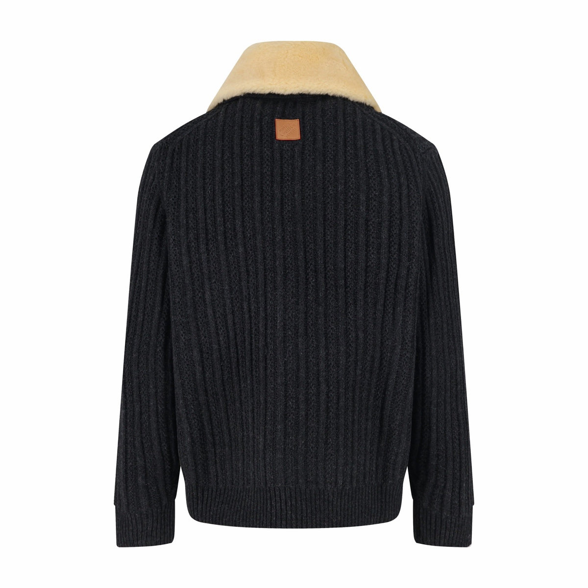 LOUIS VUITTON Shearling Collar Ribbed Knit Bomber Jacket