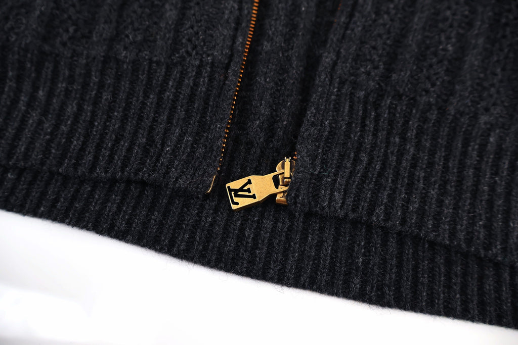 LOUIS VUITTON Shearling Collar Ribbed Knit Bomber Jacket