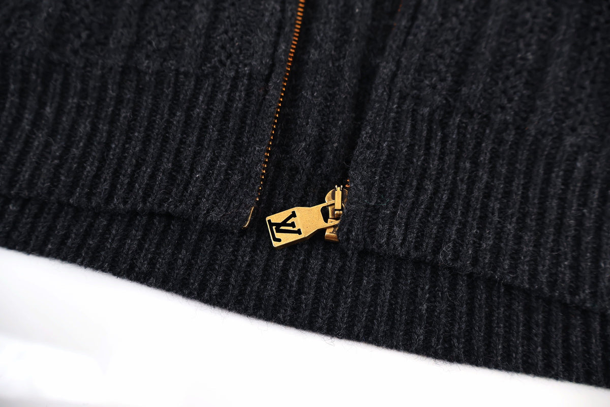 LOUIS VUITTON Shearling Collar Ribbed Knit Bomber Jacket
