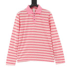 Chrome Hearts Cross Stripe Long-Sleeve Polo Shirt —Pink