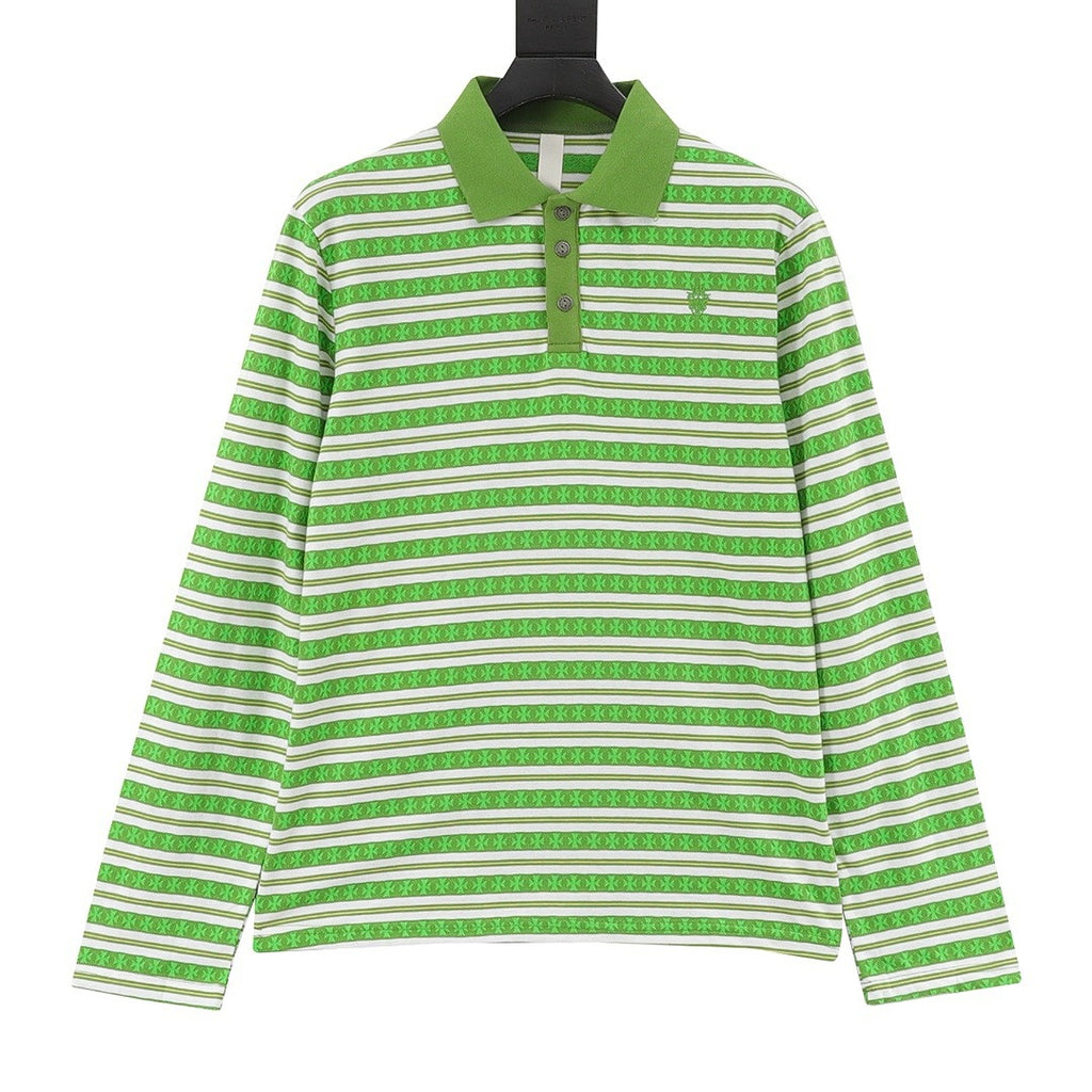 Chrome Hearts Cross Stripe Long-Sleeve Polo Shirt — Green