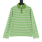 Chrome Hearts Cross Stripe Long-Sleeve Polo Shirt — Green