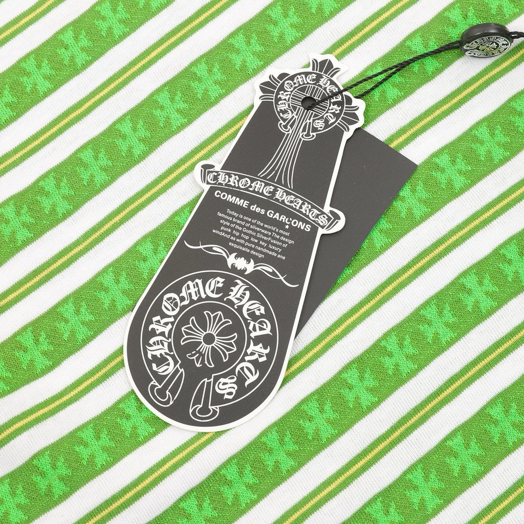 Chrome Hearts Cross Stripe Long-Sleeve Polo Shirt — Green