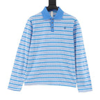 Chrome Hearts Cross Stripe Long-Sleeve Polo Shirt — Blue
