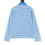 Chrome Hearts Cross Stripe Long-Sleeve Polo Shirt — Blue