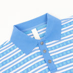 Chrome Hearts Cross Stripe Long-Sleeve Polo Shirt — Blue