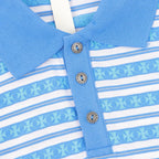 Chrome Hearts Cross Stripe Long-Sleeve Polo Shirt — Blue